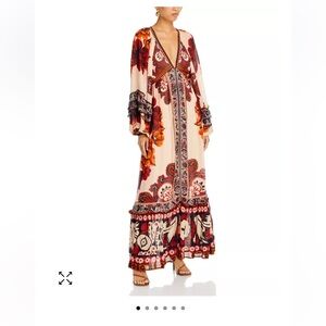Winter Tapestry Plunging Neck Maxi Dress - xxs